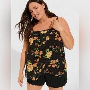 Torrid Tropical Black and Orange Floral Square neck Camisole Top